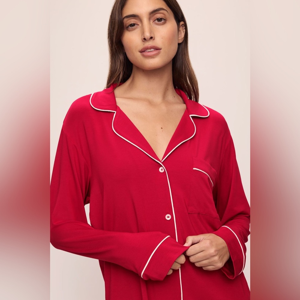 Eberjey Gisele TENCEL Modal Long Sleeve Pajama Top Size S Haute Red Holiday